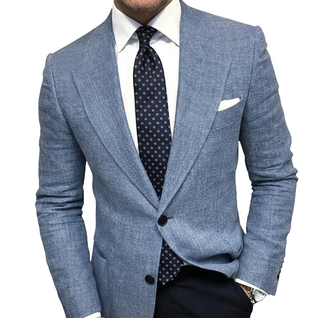 Men’s Blazer with Peak Lapels and Patch Pockets Blue