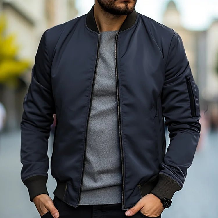 Men’s Bomber Jacket with Sleeve Zip Pocket Dark Blue