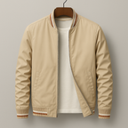 Men’s Bomber Jacket with Striped Ribbed Trim Beige