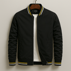 Men’s Bomber Jacket with Striped Ribbed Trim Black