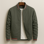 Men’s Bomber Jacket with Striped Ribbed Trim Gray