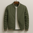 Men’s Bomber Jacket with Striped Ribbed Trim Green