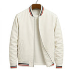 Men’s Bomber Jacket with Striped Ribbed Trim White