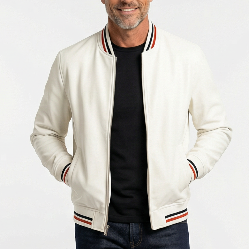 Men’s Bomber Jacket with Striped Ribbed Trim