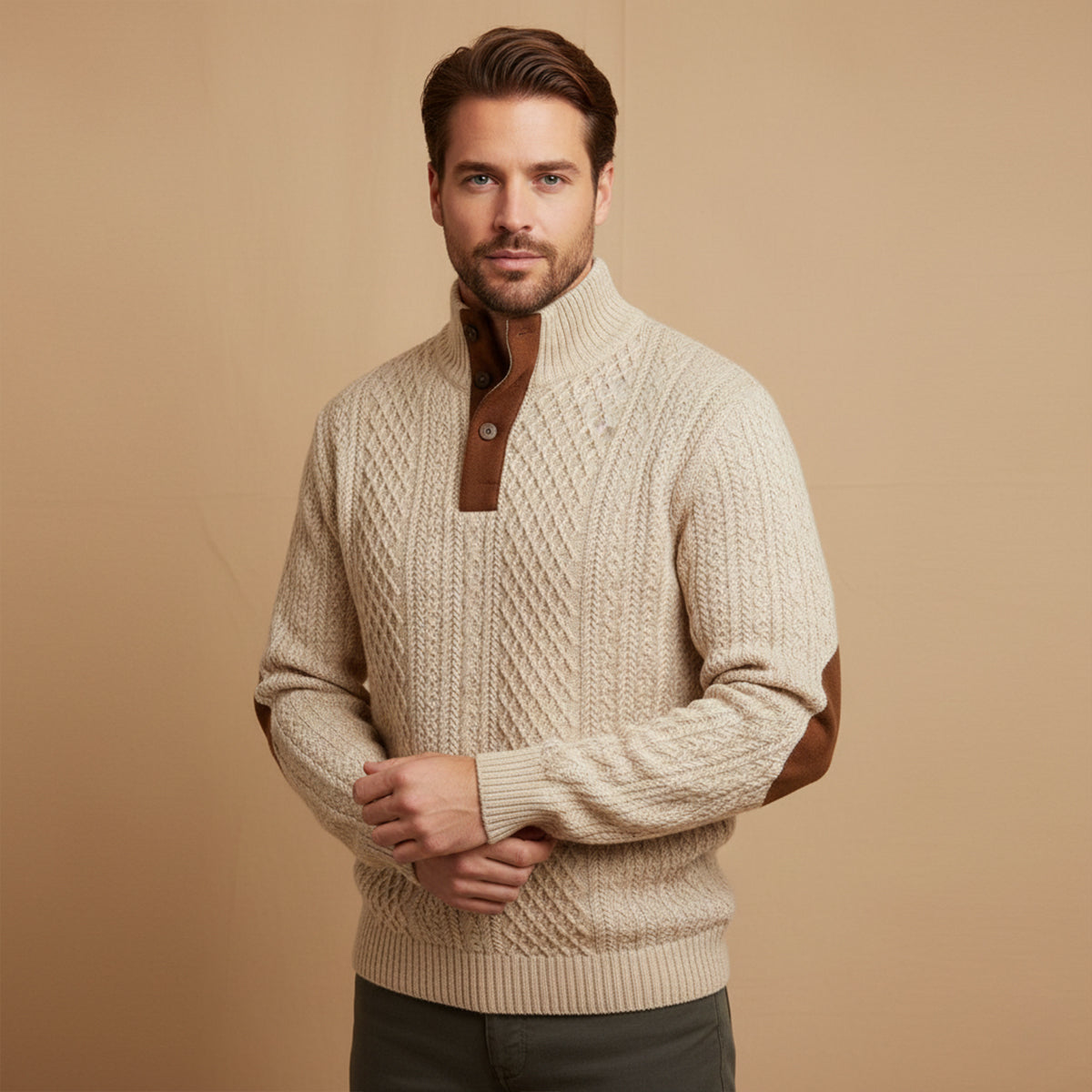Men’s Cable Knit Sweater with Button Placket 4