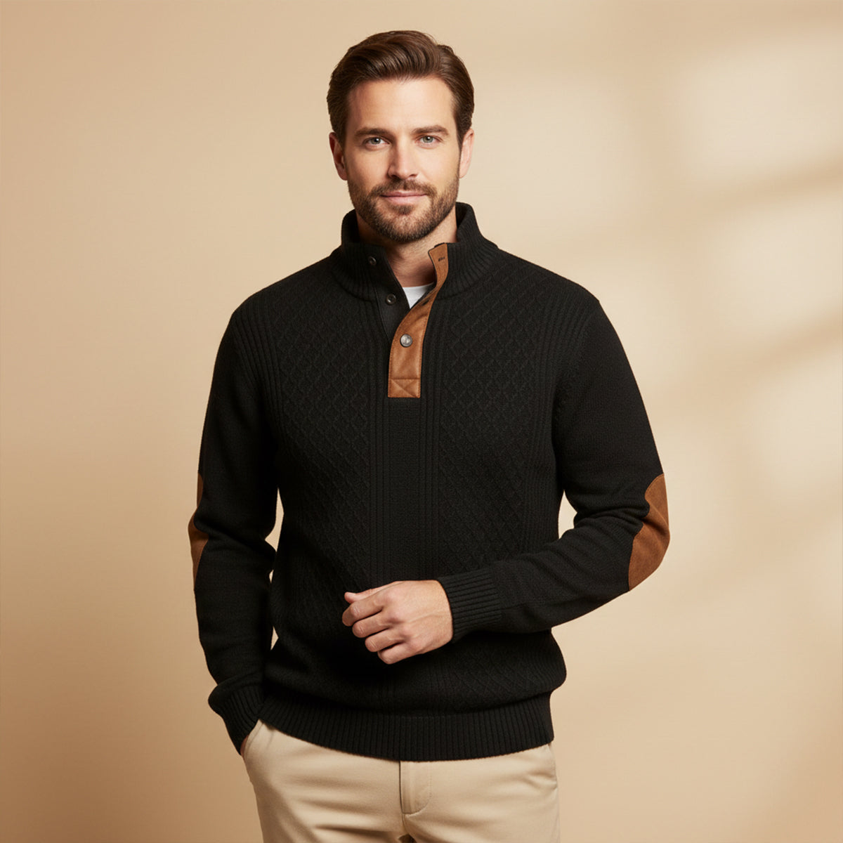 Men’s Cable Knit Sweater with Button Placket 6