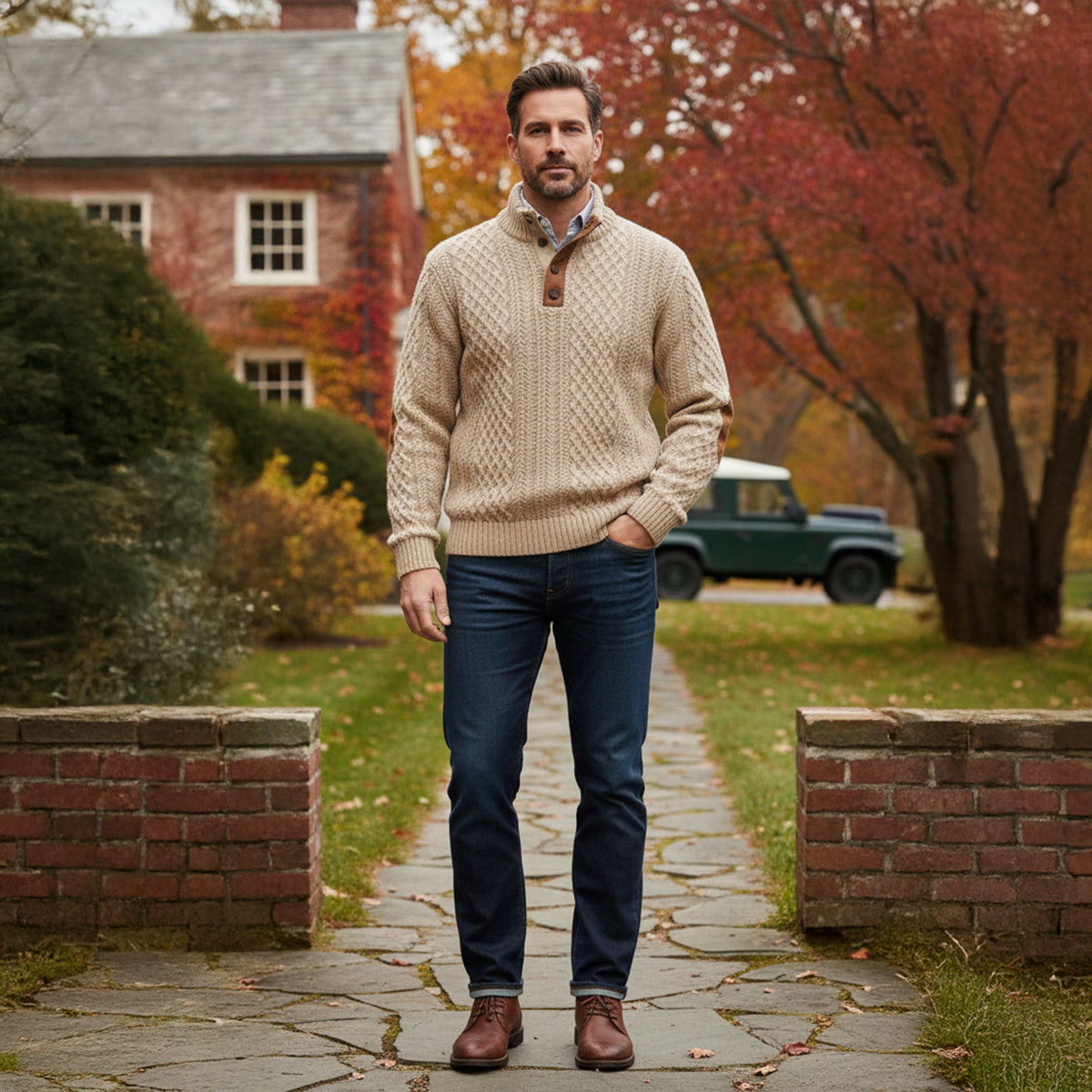 Men’s Cable Knit Sweater with Button Placket 8