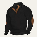 Men’s Cable Knit Sweater with Button Placket Black
