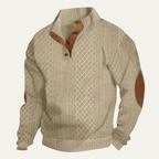 Men’s Cable Knit Sweater with Button Placket Brown