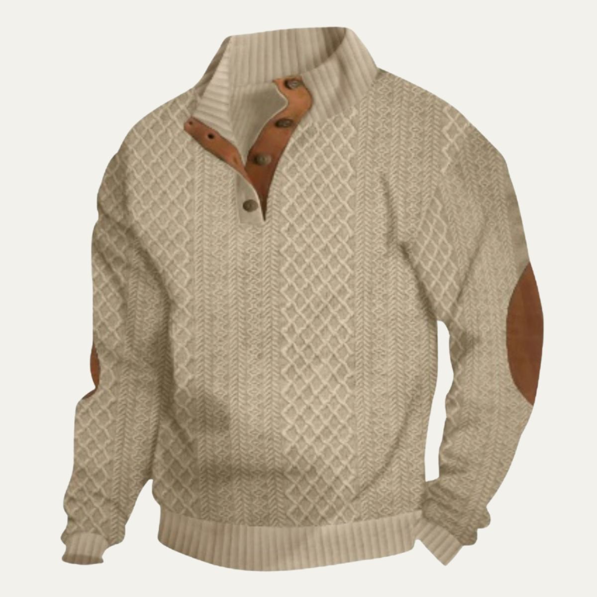 Men’s Cable Knit Sweater with Button Placket Brown