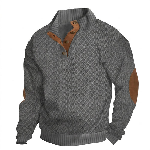 Men’s Cable Knit Sweater with Button Placket Dark Gray