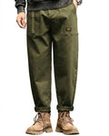 Men’s Cargo Pants with Patch Pockets and Belt Detail Army Green
