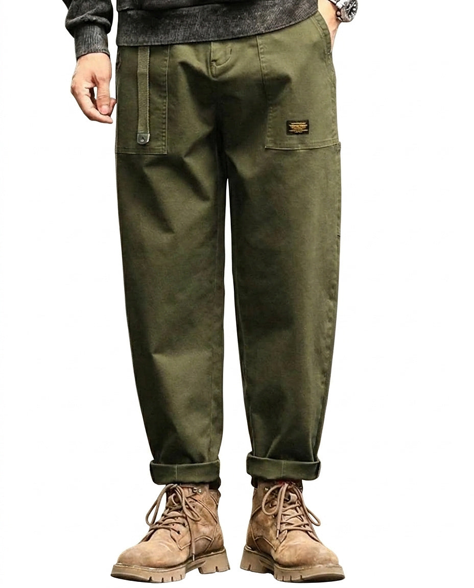 Men’s Cargo Pants with Patch Pockets and Belt Detail Army Green