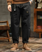 Men’s Cargo Pants with Patch Pockets and Belt Detail Black