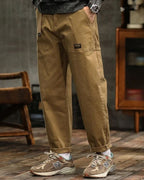 Men’s Cargo Pants with Patch Pockets and Belt Detail Khaki
