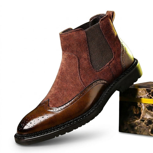 Men’s Chelsea Boots with Brogue Detailing Cognac Brown