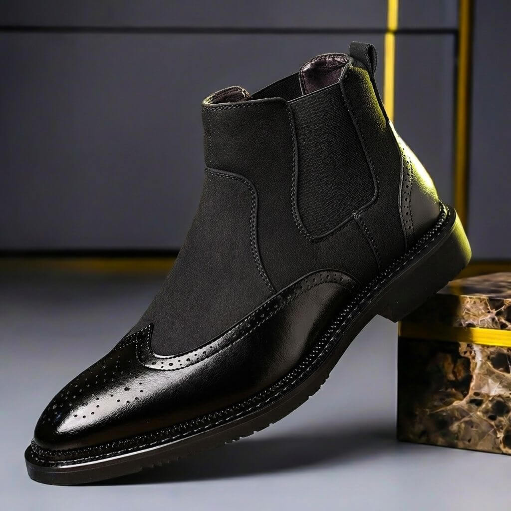 Men’s Chelsea Boots with Brogue Detailing Obsidian Black