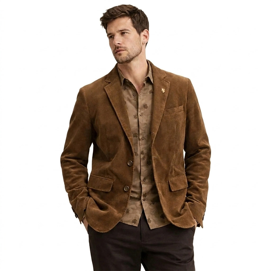 Men’s Corduroy Blazer with Button Closure Brown