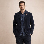 Men’s Corduroy Blazer with Button Closure Navy Blue