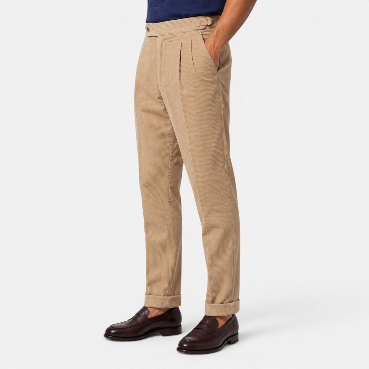 Men’s Corduroy Pleated Trousers with Cuffed Hems 1