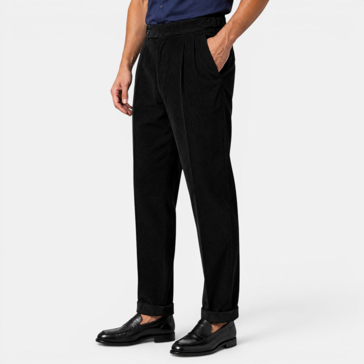 Men’s Corduroy Pleated Trousers with Cuffed Hems 3
