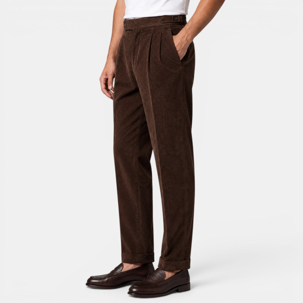 Men’s Corduroy Pleated Trousers with Cuffed Hems 5