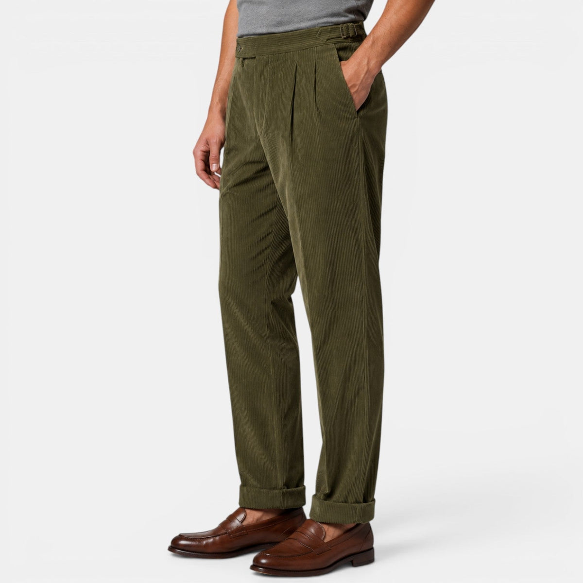 Men’s Corduroy Pleated Trousers with Cuffed Hems 7