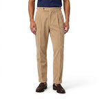 Men’s Corduroy Pleated Trousers with Cuffed Hems Beige