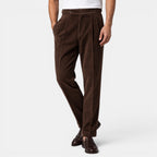 Men’s Corduroy Pleated Trousers with Cuffed Hems Brown