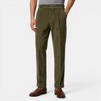Men’s Corduroy Pleated Trousers with Cuffed Hems Green