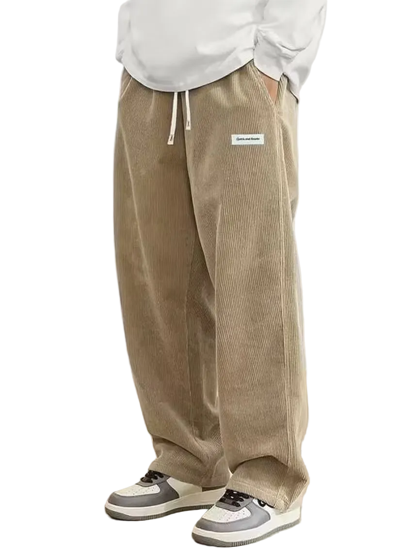 Men’s Corduroy Straight Leg Drawstring Trousers Brown