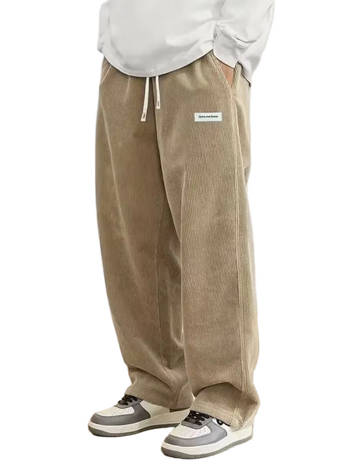 Men’s Corduroy Straight Leg Drawstring Trousers Brown