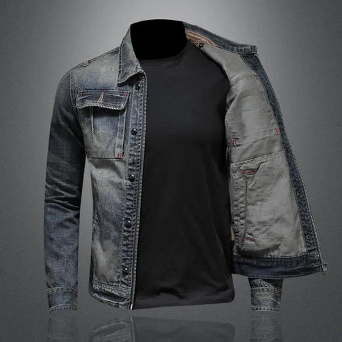 Men’s Denim Jacket with Zipper and Flap Pockets 1