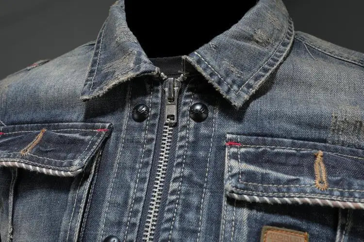 Men’s Denim Jacket with Zipper and Flap Pockets 4