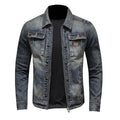 Men’s Denim Jacket with Zipper and Flap Pockets Dark Blue