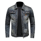 Men’s Denim Jacket with Zipper and Flap Pockets Dark Blue