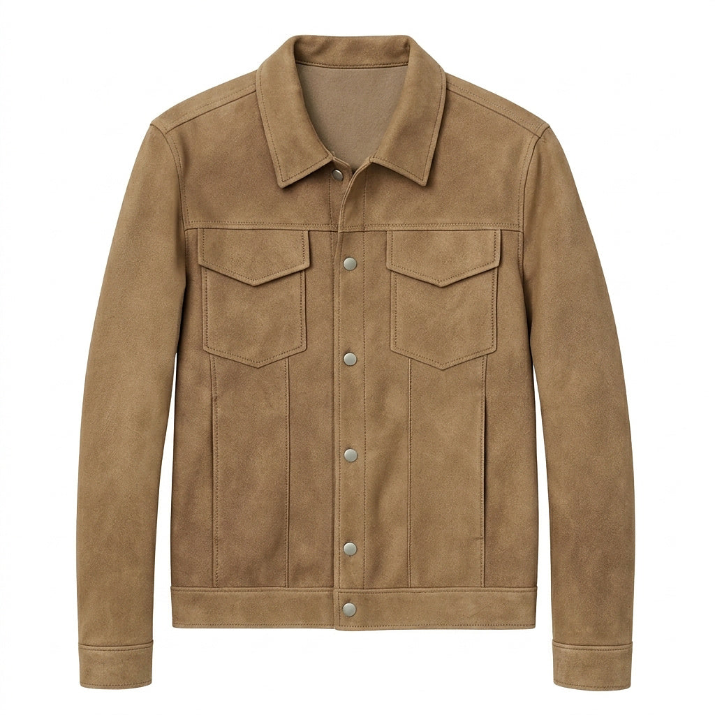 Men’s Faux Suede Trucker Jacket with Snap Buttons 1