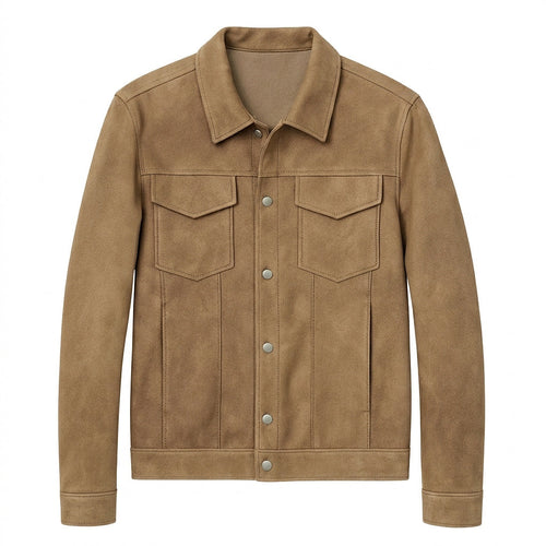 Men’s Faux Suede Trucker Jacket with Snap Buttons 1