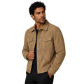 Men’s Faux Suede Trucker Jacket with Snap Buttons Brown