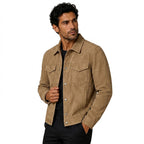 Men’s Faux Suede Trucker Jacket with Snap Buttons Brown
