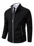 Men’s Full Zip Knit Cardigan with Stand Collar Black