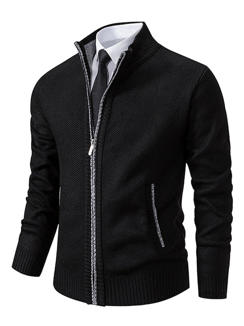 Men’s Full Zip Knit Cardigan with Stand Collar Black