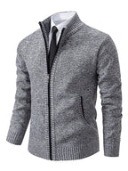 Men’s Full Zip Knit Cardigan with Stand Collar Gray