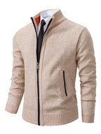 Men’s Full Zip Knit Cardigan with Stand Collar Khaki