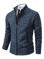 Men’s Full Zip Knit Cardigan with Stand Collar Navy Blue