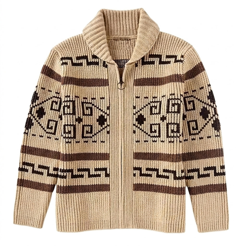 Men’s Geometric Pattern Knit Zip Cardigan 1