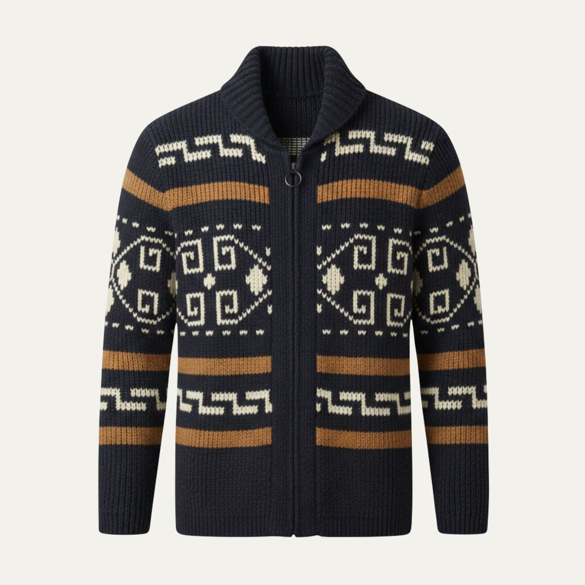 Men’s Geometric Pattern Knit Zip Cardigan 3