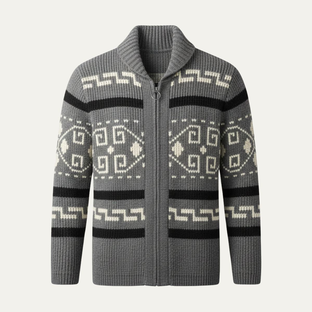 Men’s Geometric Pattern Knit Zip Cardigan 4