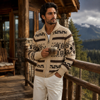 Men’s Geometric Pattern Knit Zip Cardigan 5
