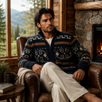 Men’s Geometric Pattern Knit Zip Cardigan 6